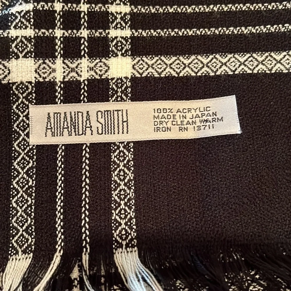 Amanda Smith Black and White Plaid Scarf. 48” x 48”